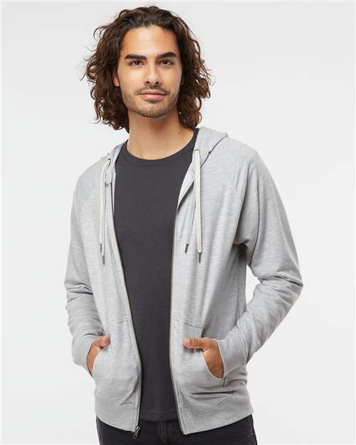 Independent Trading Co. SS1000Z Unisex Icon Lightweight Loopback Terry Full-Zip Hooded Sweatshirt - Athletic Heather - model front