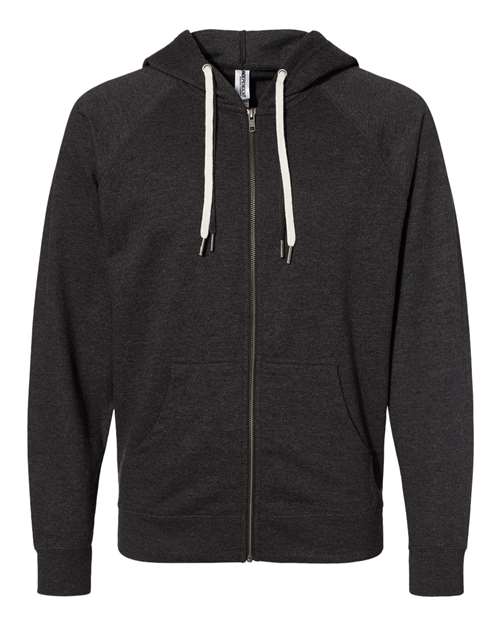Independent Trading Co. SS1000Z Unisex Icon Lightweight Loopback Terry Full-Zip Hooded Sweatshirt - Charcoal Heather - front