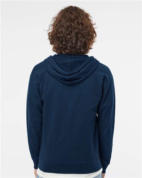 Independent Trading Co. SS1000Z Unisex Icon Lightweight Loopback Terry Full-Zip Hooded Sweatshirt - Indigo - model back