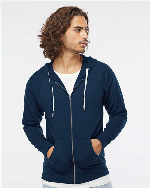 Independent Trading Co. SS1000Z Unisex Icon Lightweight Loopback Terry Full-Zip Hooded Sweatshirt - Indigo - model front