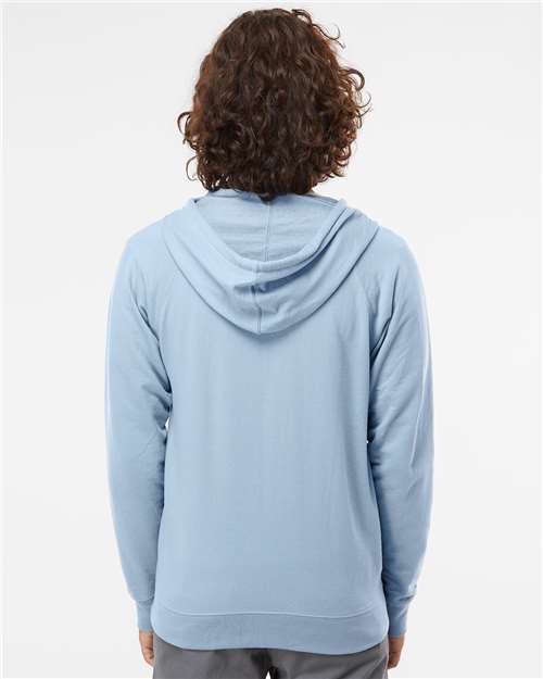 Independent Trading Co. SS1000Z Unisex Icon Lightweight Loopback Terry Full-Zip Hooded Sweatshirt - Misty Blue - model back