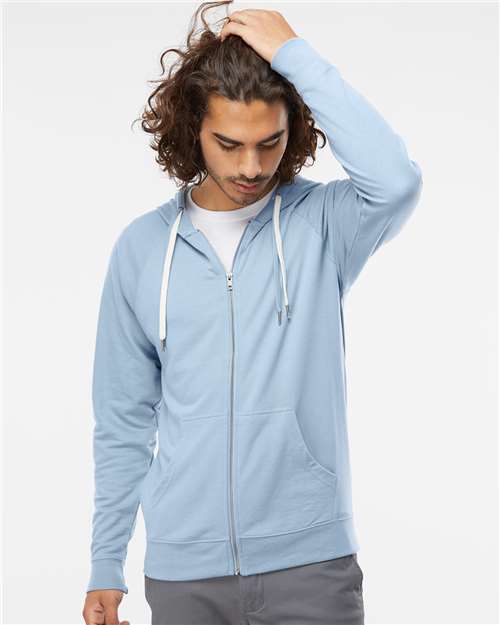 Independent Trading Co. SS1000Z Unisex Icon Lightweight Loopback Terry Full-Zip Hooded Sweatshirt - Misty Blue - model front