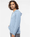 Independent Trading Co. SS1000Z Unisex Icon Lightweight Loopback Terry Full-Zip Hooded Sweatshirt - Misty Blue - model side