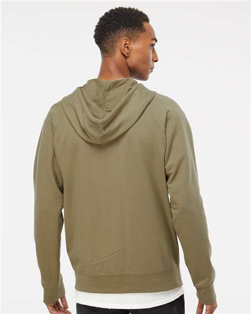 Independent Trading Co. SS1000Z Unisex Icon Lightweight Loopback Terry Full-Zip Hooded Sweatshirt - Olive - model back
