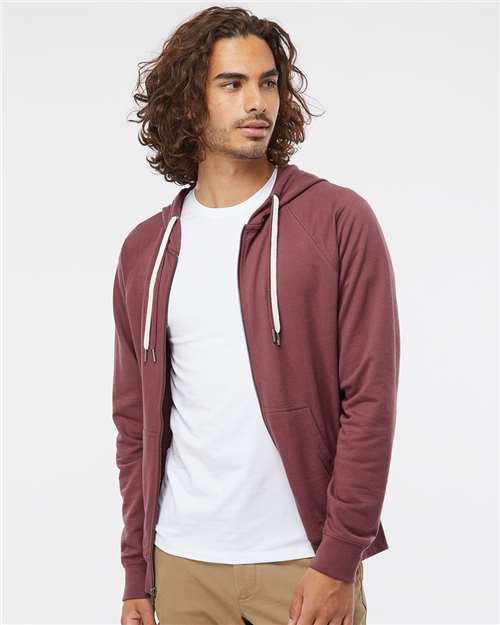 Independent Trading Co. SS1000Z Unisex Icon Lightweight Loopback Terry Full-Zip Hooded Sweatshirt - Port - model front