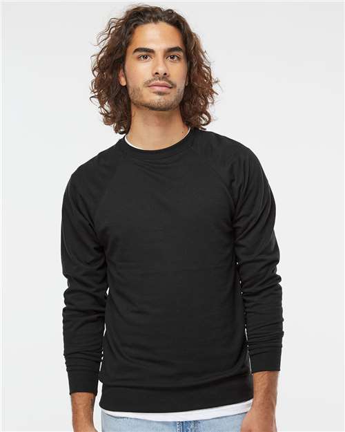 Independent Trading Co. SS1000C Unisex Icon Lightweight Loopback Terry Crewneck Sweatshirt - Black - model front
