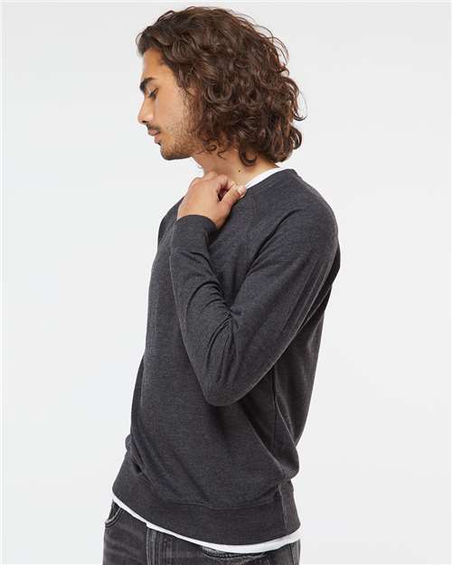 Independent Trading Co. SS1000C Unisex Icon Lightweight Loopback Terry Crewneck Sweatshirt - Charcoal Heather - model side