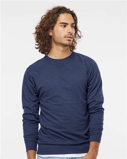 Independent Trading Co. SS1000C Unisex Icon Lightweight Loopback Terry Crewneck Sweatshirt - Indigo - model front