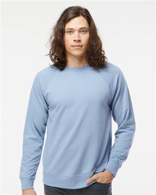 Independent Trading Co. SS1000C Unisex Icon Lightweight Loopback Terry Crewneck Sweatshirt - Misty Blue - model front
