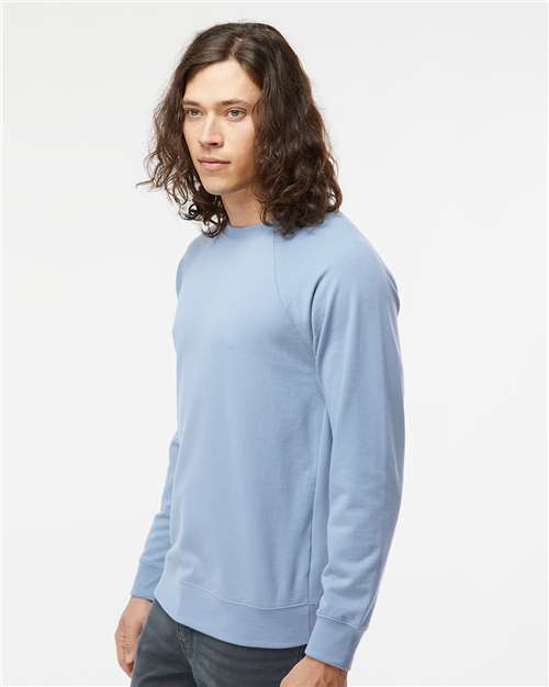 Independent Trading Co. SS1000C Unisex Icon Lightweight Loopback Terry Crewneck Sweatshirt - Misty Blue - model side