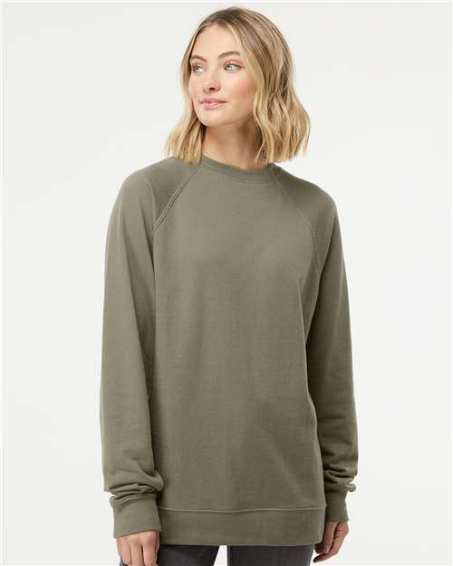 Independent Trading Co. SS1000C Unisex Icon Lightweight Loopback Terry Crewneck Sweatshirt - Olive - model front