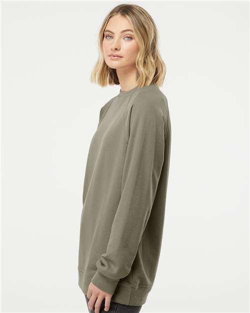 Independent Trading Co. SS1000C Unisex Icon Lightweight Loopback Terry Crewneck Sweatshirt - Olive - model side