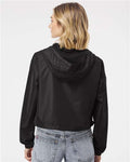 Independent Trading Co. EXP64CRP Women's Lightweight Quarter-Zip Pullover Crop Windbreaker - Black - model back