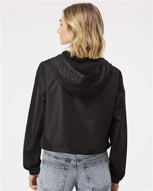 Independent Trading Co. EXP64CRP Women's Lightweight Quarter-Zip Pullover Crop Windbreaker - Black - model back