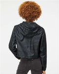 Independent Trading Co. EXP64CRP Women's Lightweight Quarter-Zip Pullover Crop Windbreaker - Black Camo - model back