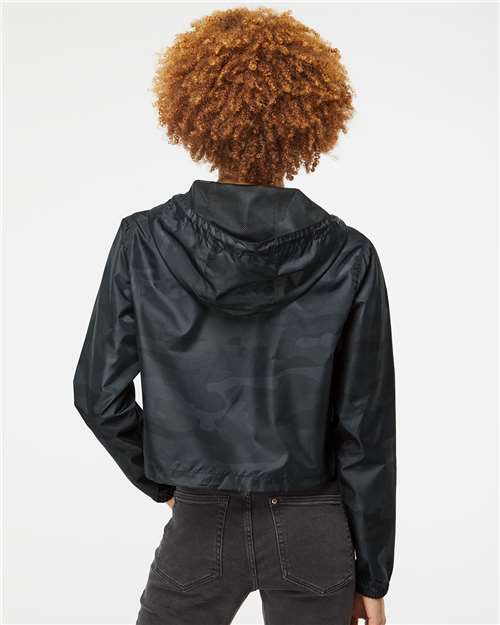 Independent Trading Co. EXP64CRP Women's Lightweight Quarter-Zip Pullover Crop Windbreaker - Black Camo - model back