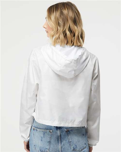 Independent Trading Co. EXP64CRP Women's Lightweight Quarter-Zip Pullover Crop Windbreaker - White Camo - model back