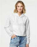 Independent Trading Co. EXP64CRP Women's Lightweight Quarter-Zip Pullover Crop Windbreaker - White Camo - model front