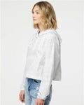 Independent Trading Co. EXP64CRP Women's Lightweight Quarter-Zip Pullover Crop Windbreaker - White Camo - model side