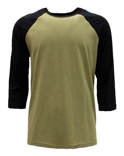 Next Level 6251 Unisex CVC Three-Quarter Sleeve Raglan T-Shirt - Black/ Olive - front