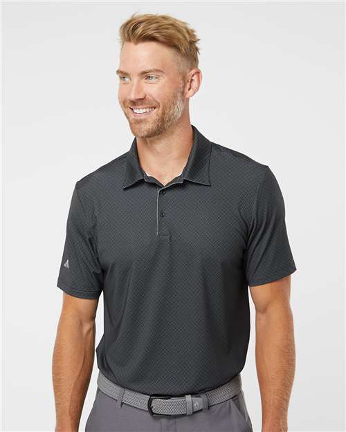 Adidas A498 Men's Ultimate365 Diamond Dot Print Polo - Black/ White/ Grey Three - model front