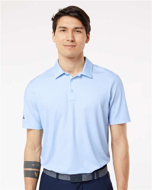 Adidas A498 Men's Ultimate365 Diamond Dot Print Polo - Glow Blue/ White/ Navy - model front