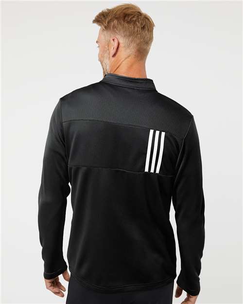 Adidas A482 Men's 3-Stripes Double-Knit Quarter-Zip Pullover - Black/ Grey Two - model back