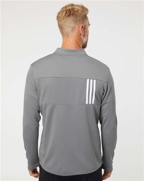 Adidas A482 Men's 3-Stripes Double-Knit Quarter-Zip Pullover - Grey Three/ White - model back