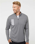 Adidas A482 Men's 3-Stripes Double-Knit Quarter-Zip Pullover - Grey Three/ White - model front