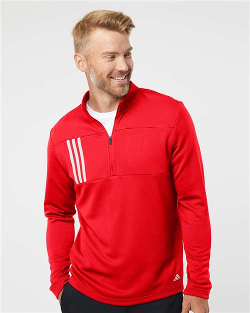Adidas A482 Men's 3-Stripes Double-Knit Quarter-Zip Pullover - Team Collegiate Red/ Grey Two - model front