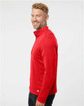 Adidas A482 Men's 3-Stripes Double-Knit Quarter-Zip Pullover - Team Collegiate Red/ Grey Two - model side
