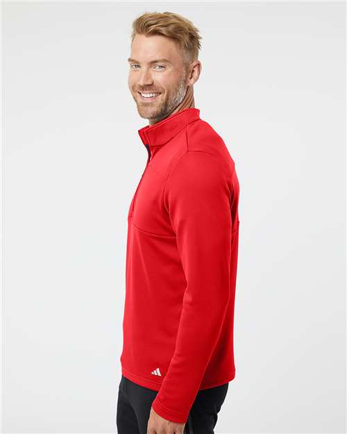Adidas A482 Men's 3-Stripes Double-Knit Quarter-Zip Pullover - Team Collegiate Red/ Grey Two - model side