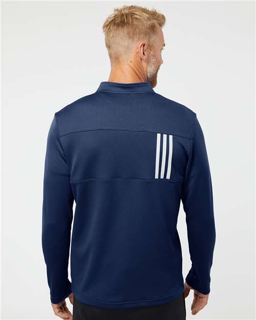 Adidas A482 Men's 3-Stripes Double-Knit Quarter-Zip Pullover - Team Navy Blue/ Grey Two - model back