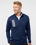 Adidas A482 Men's 3-Stripes Double-Knit Quarter-Zip Pullover - Team Navy Blue/ Grey Two - model front