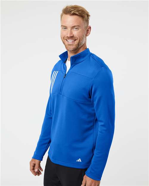 Adidas A482 Men's 3-Stripes Double-Knit Quarter-Zip Pullover - Team Royal/ Grey Two - model side