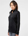 Adidas A483 Women's 3-Stripes Double Knit Full-Zip Jacket - Black/ Grey Two - model side