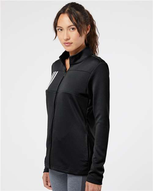 Adidas A483 Women's 3-Stripes Double Knit Full-Zip Jacket - Black/ Grey Two - model side