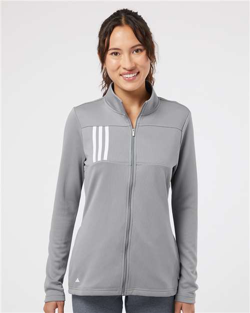 Adidas A483 Women's 3-Stripes Double Knit Full-Zip Jacket - Grey Three/ White - model front