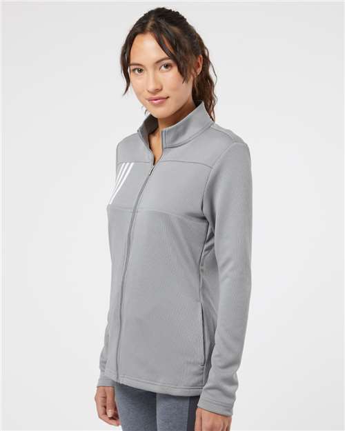 Adidas A483 Women's 3-Stripes Double Knit Full-Zip Jacket - Grey Three/ White - model side
