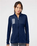Adidas A483 Women's 3-Stripes Double Knit Full-Zip Jacket - Team Navy Blue/ Grey Two - model front
