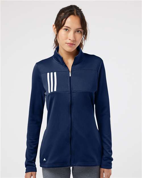 Adidas A483 Women's 3-Stripes Double Knit Full-Zip Jacket - Team Navy Blue/ Grey Two - model front