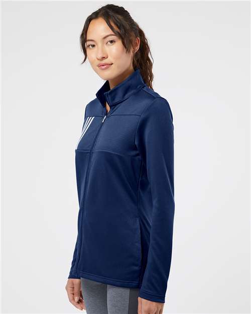 Adidas A483 Women's 3-Stripes Double Knit Full-Zip Jacket - Team Navy Blue/ Grey Two - model side
