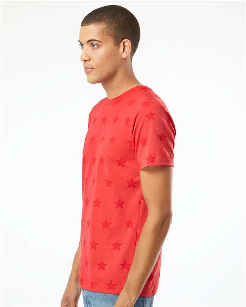 Code Five 3929 Unisex Star Print Tee - Red Star - model side