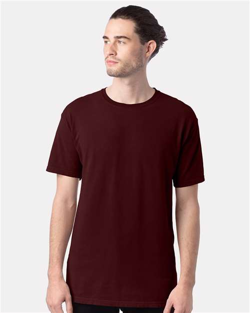 Hanes GDH100 Men's Garment-Dyed T-Shirt - Maroon - model front