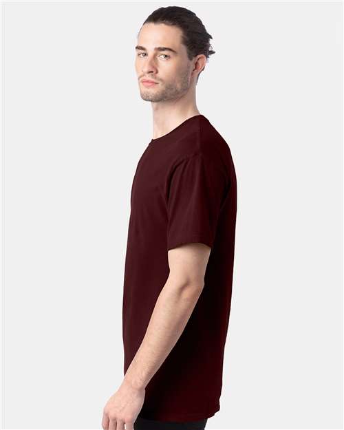 Hanes GDH100 Men's Garment-Dyed T-Shirt - Maroon - model side