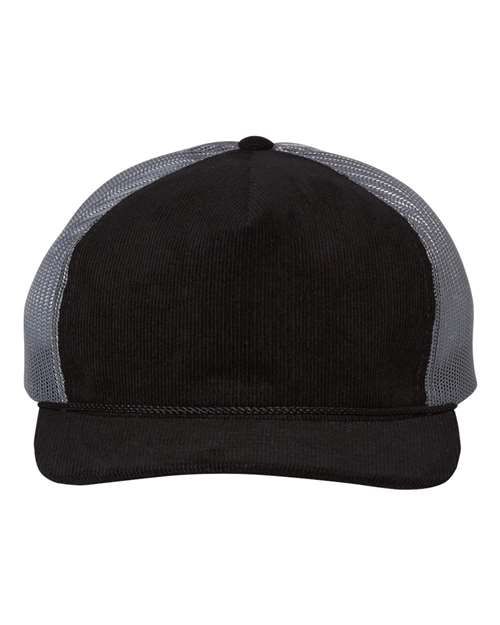 Richardson 930 Troutdale Corduroy Trucker Cap - Black/ Charcoal - front