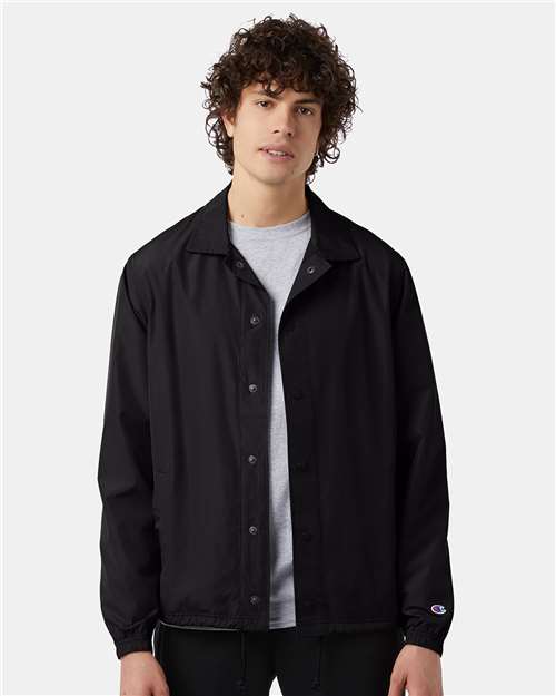 Champion CO126 Unisex Coach's Jacket - Black - model front