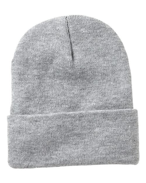 Sportsman SP12FL 12" Fleece Lined Cuffed Beanie - Heather Grey - front