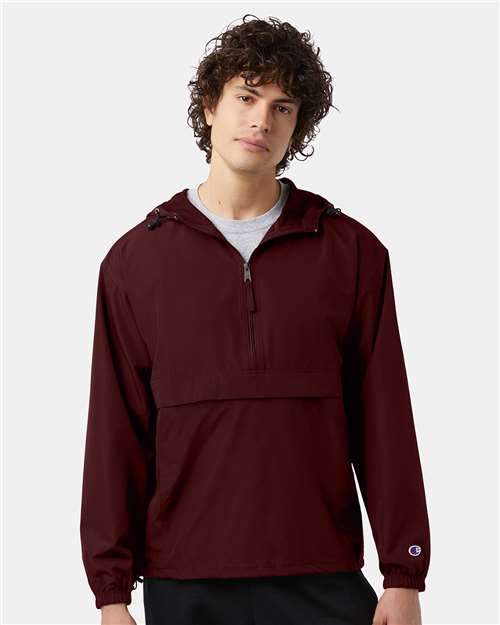 Champion CO200 Unisex Packable Anorak Jacket - Maroon - model front