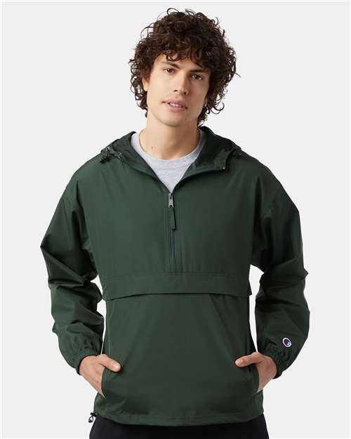 Champion CO200 Unisex Packable Anorak Jacket - Dark Green - model front